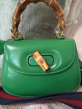Green Bamboo-Accent Top Handle Bag